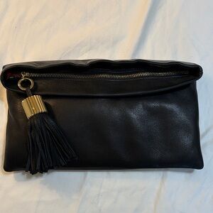India Hicks Black Supple Leather Clutch with Tassel NWOT